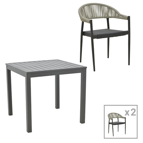 Set masa si scaune 3 buc de gradina Elation, Antracit, 80x80x74 cm