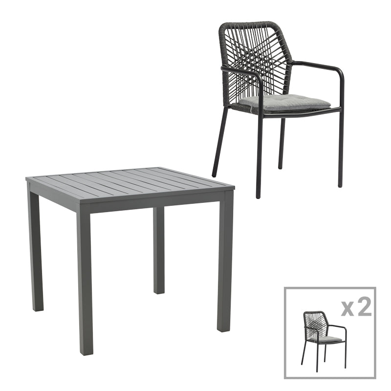 Set masa si scaune 3 buc de gradina Kliton-Kherson, Antracit, 80x80x74 cm