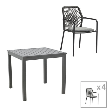 Set masa si scaune 5 buc de gradina Kliton-Kherson, Antracit, 80x80x74 cm