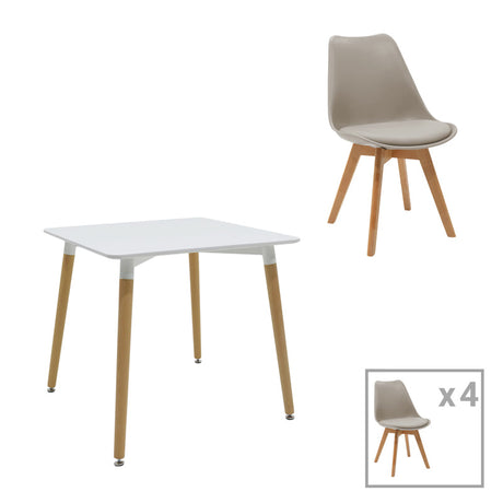 Set masa si scaune 5 buc Natali-Gaston, Alb, 80x80x76 cm