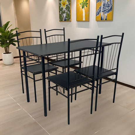 Set masa si scaune 5 piese Reforia, Negru, 110x60x74 cm