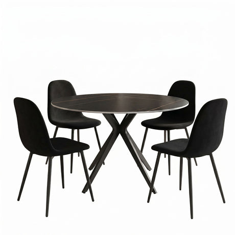 Set masa si scaune Bella Black, Metal, Negru, D120x76 cm