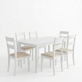 Set masa si scaune Dallan Mabor, Lemn rubberwood, Alb, 150x80x74 cm