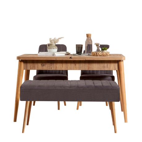 Set masă și scaune extensibile (4 bucăți) Vina, Stejar, 129x80x75 cm