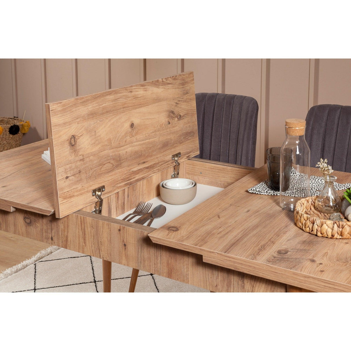 Set masă și scaune extensibile (4 bucăți) Vina, Stejar, 129x80x75 cm