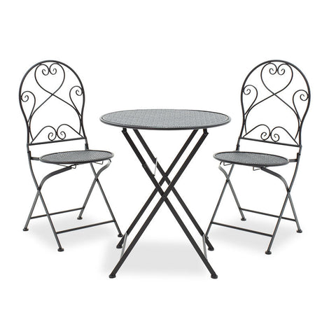 Set Masa si Scaune Gradina Walen 3 Piese Negru, Alb, 60x60x93 cm