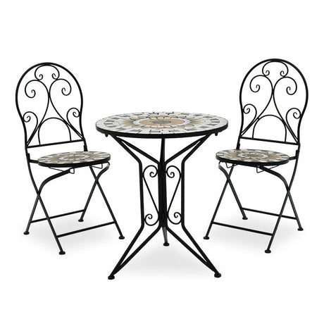 Set Masa si Scaune Mosaic 3 Piese, Negru - Multicolor, 60x60x94 cm