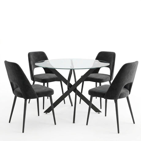 Set masa si scaune Murde Black, Metal, Negru, D100x75 cm