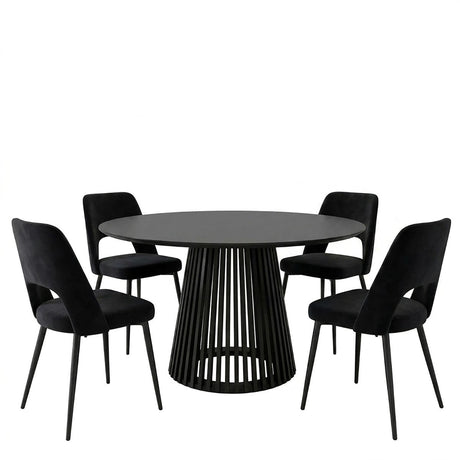 Set masa si scaune Murde Chairs Black, MDF, Negru, D120x75 cm