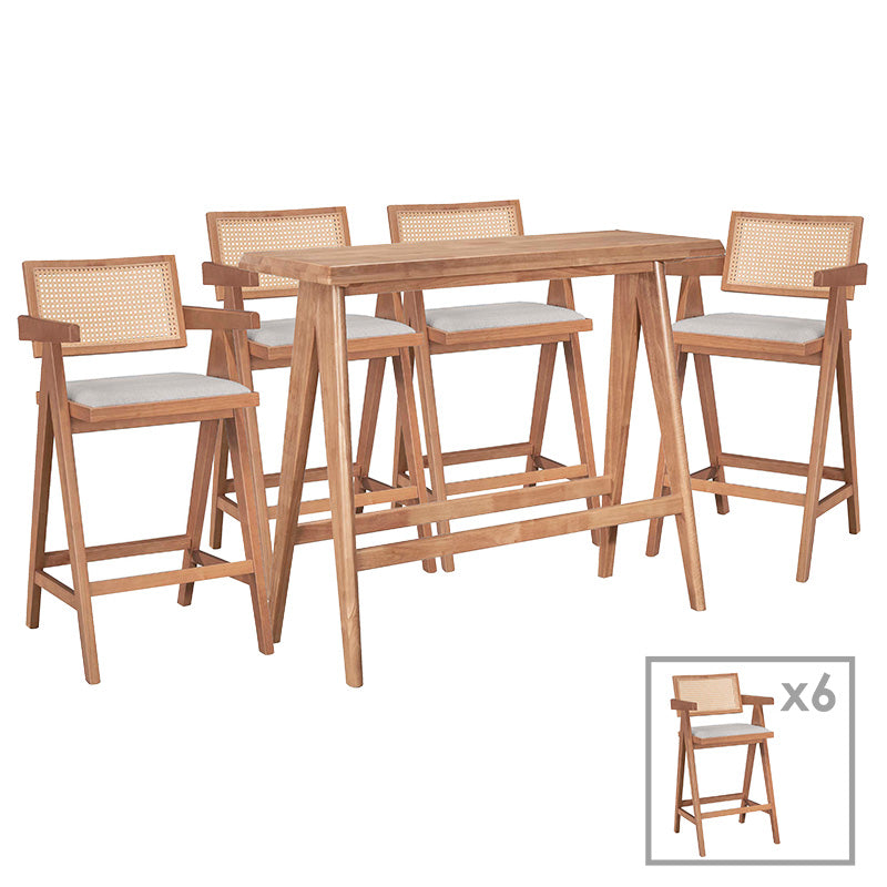 Set masa si scaune pentru sufragerie Winslow set 7 piese lemn de arbore de cauciuc, nuc deschis, 120x45x100 cm