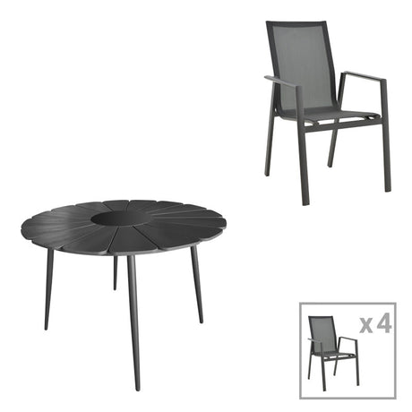 Set masa si scaune Pinap-Dashiell, 5 piese, D110x74 cm