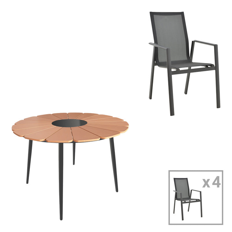 Set masa si scaune Pinap-Dashiell, 5 piese, D110x74 cm - Set masa si scaune Pinap-Dashiell, 5 piese, D110x74 cm - 152-000100