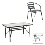 Set masă și scaune Tade-Ensure, Metal și Sticlă, Negru, 140x80x70 cm