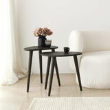 Set Masuta de Cafea, 2 bucati, Lemn Masiv, Gri - Nuc, 50x48x33 cm - Gri