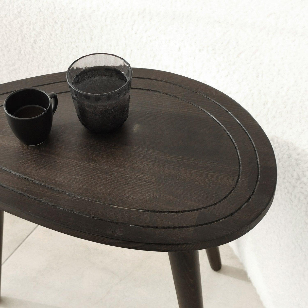 Set Masuta de Cafea, 2 bucati, Lemn Masiv, Gri - Nuc, 50x48x33 cm - Gri