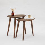 Set Masuta de Cafea, 2 bucati, Lemn Masiv, Gri - Nuc, 50x48x33 cm - Nuc