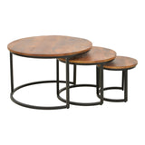 Set Masute de Cafea cu 3 Piese, Lemn de Mango și Picioare de metal, Nuanta Nuc, Diverse, 70x70x45 cm