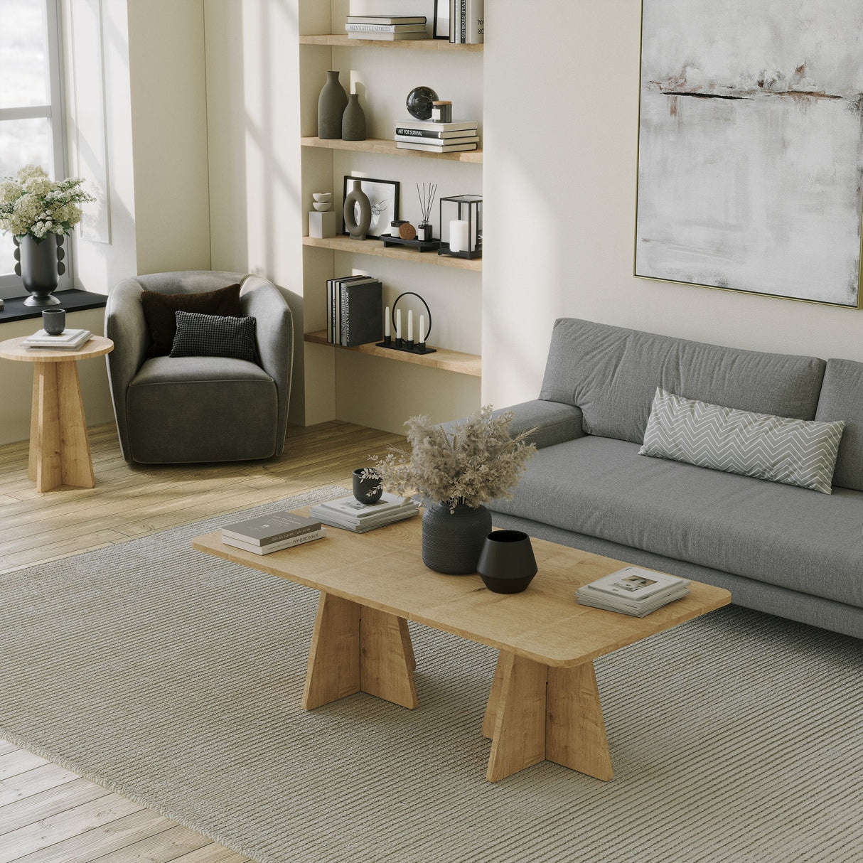 Set măsuțe de cafea Mushroom, Negru - Sapphire Oak, 180x42x40 cm - Sapphire Oak