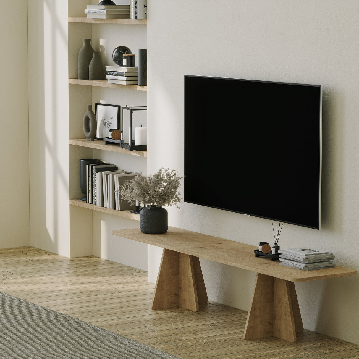 Set măsuțe de cafea Mushroom, Negru - Sapphire Oak, 180x42x40 cm - Sapphire Oak