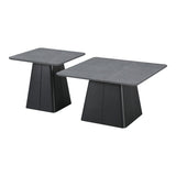 Set mese de cafea pătrate cu bază metalică, piatră sinterizată gri marmură, 2 piese, 80x80x40 cm