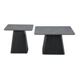Set mese de cafea pătrate cu bază metalică, piatră sinterizată gri marmură, 2 piese, 80x80x40 cm