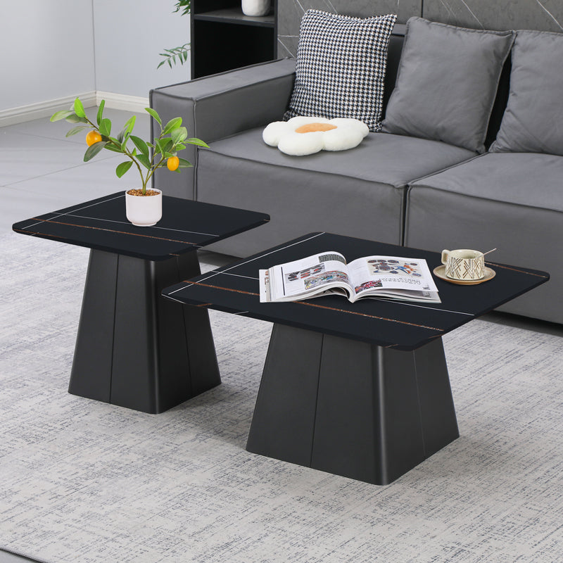 Set Mese de Cafea Pătrate cu Funcție de Economisire Spațiu, Metal și Piatră Sintetizată, Marmură Neagră, Optimizate, 80x80x43 cm