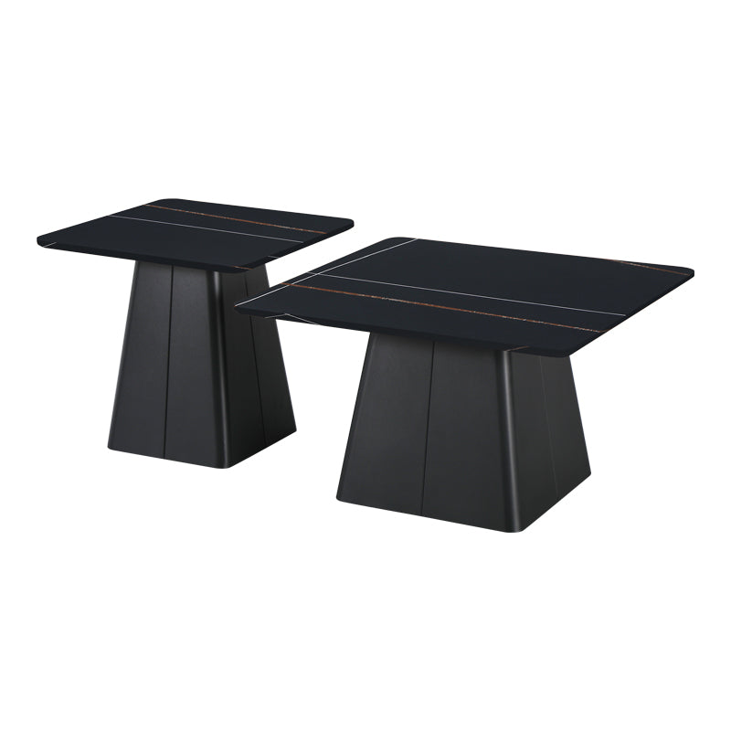 Set Mese de Cafea Pătrate cu Funcție de Economisire Spațiu, Metal și Piatră Sintetizată, Marmură Neagră, Optimizate, 80x80x43 cm