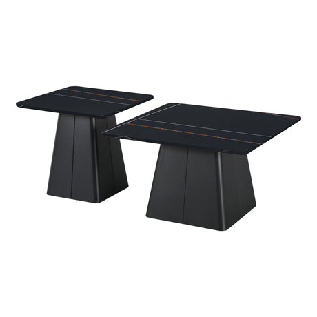 Set Mese de Cafea Pătrate cu Funcție de Economisire Spațiu, Metal și Piatră Sintetizată, Marmură Neagră, Optimizate, 80x80x43 cm