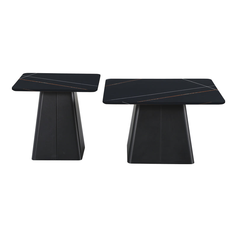 Set Mese de Cafea Pătrate cu Funcție de Economisire Spațiu, Metal și Piatră Sintetizată, Marmură Neagră, Optimizate, 80x80x43 cm