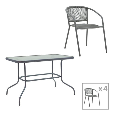 Set Mobilă de Luat Masa cu Funcție Modulară Valor-Lindaria, Metal și Sticlă, Gri, 110x60x70 cm