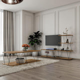 Set Mobila Sufragerie Basak, Alb - Stejar - Gri, 150x93x30 cm, 120x30x50 cm - Stejar