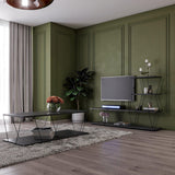 Set Mobila Sufragerie Basak, Alb - Stejar - Gri, 150x93x30 cm, 120x30x50 cm - Antracit