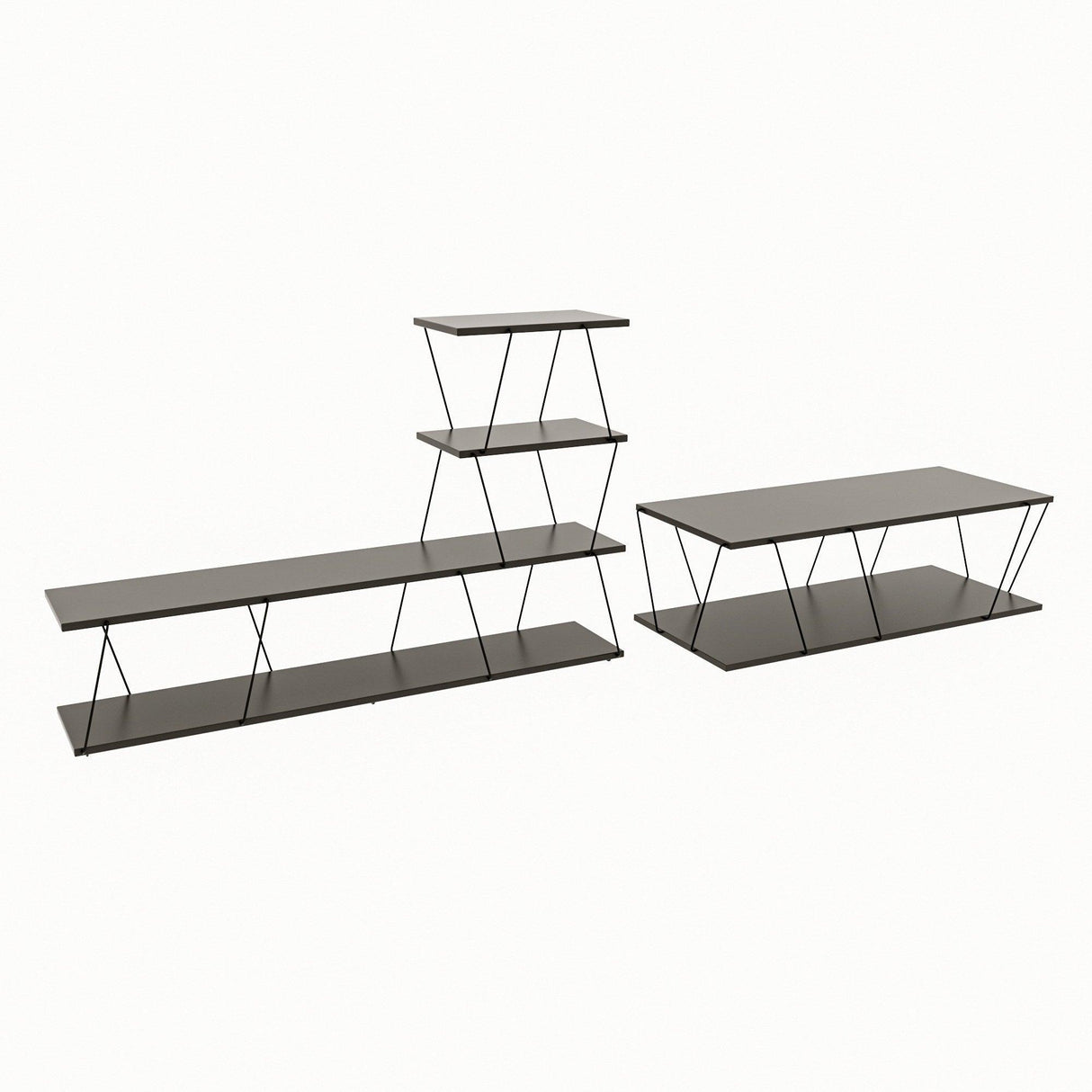 Set Mobila Sufragerie Basak, Alb - Stejar - Gri, 150x93x30 cm, 120x30x50 cm - Antracit