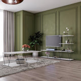 Set Mobila Sufragerie Basak, Alb - Stejar - Gri, 150x93x30 cm, 120x30x50 cm - Alb
