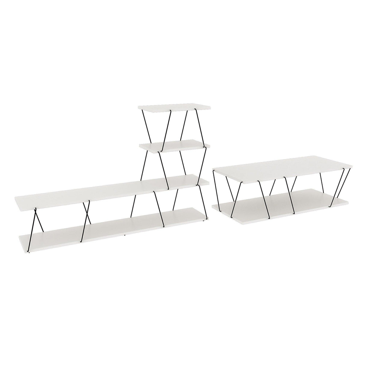 Set Mobila Sufragerie Basak, Alb - Stejar - Gri, 150x93x30 cm, 120x30x50 cm - Alb