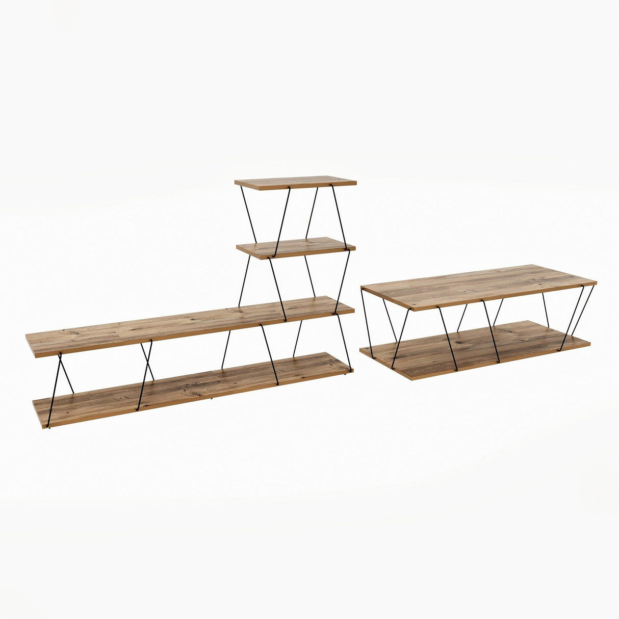 Set Mobila Sufragerie Basak, Alb - Stejar - Gri, 150x93x30 cm, 120x30x50 cm - Stejar