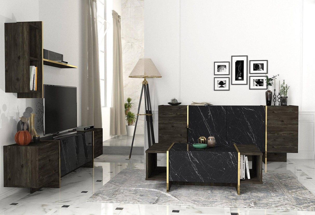 Set Mobila Sufragerie Meryem 2, 4 piese, Negru, 103x60x37 cm