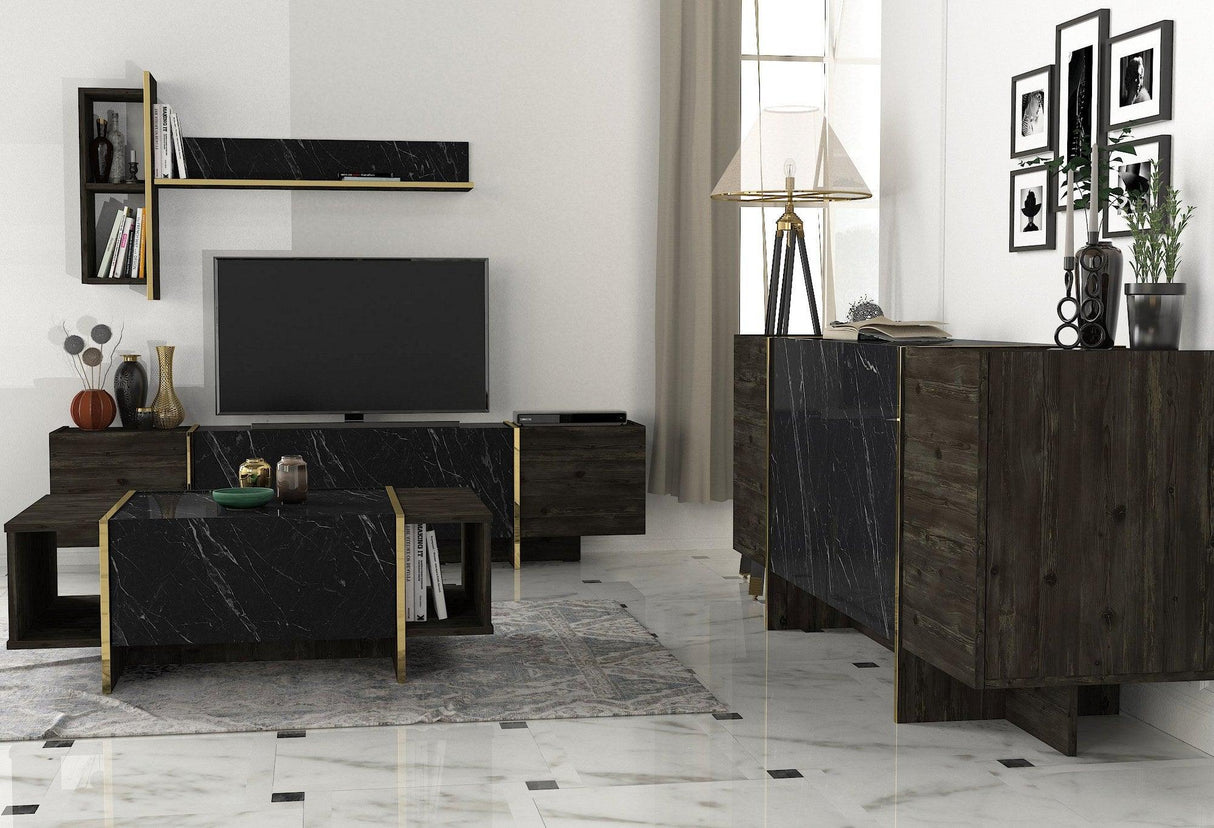 Set Mobila Sufragerie Meryem 2, 4 piese, Negru, 103x60x37 cm