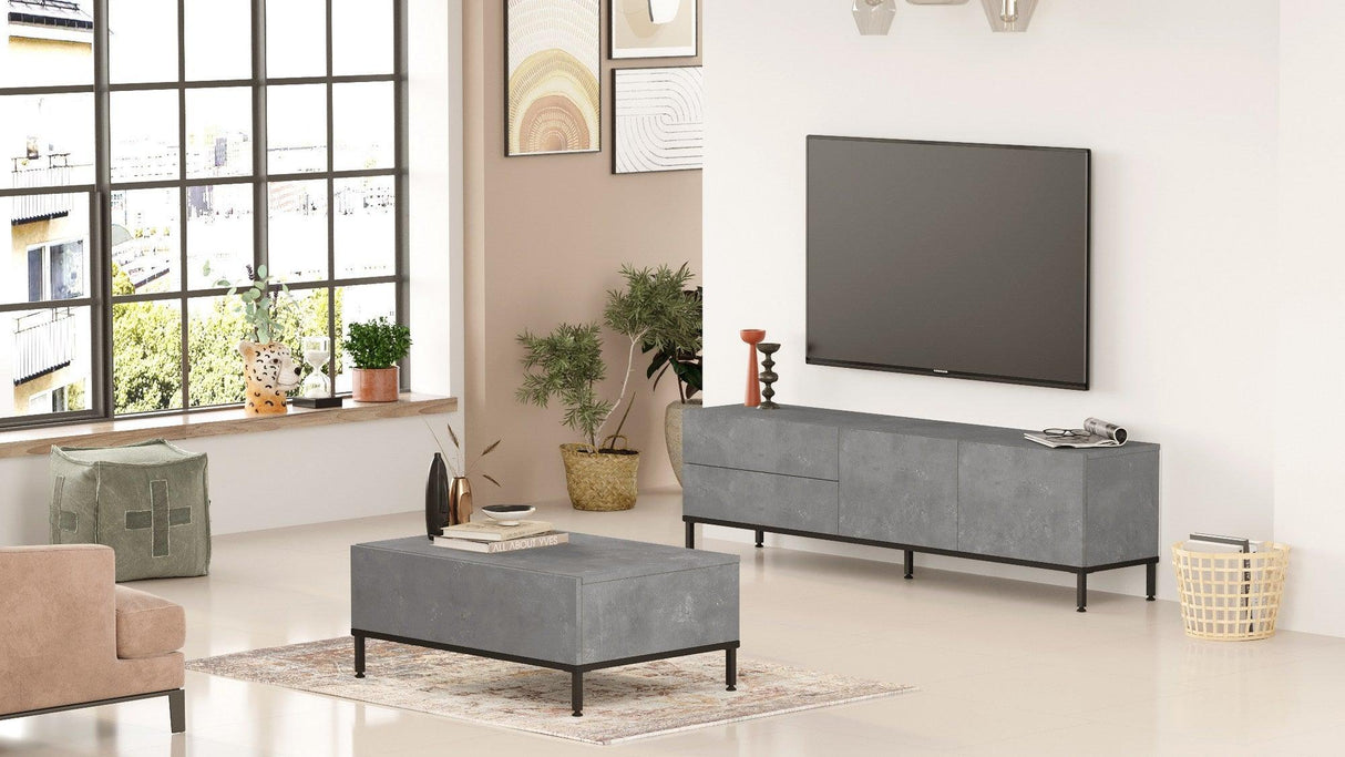 Set Mobila Sufragerie Oslo, Gri, 2 piese, Comoda Tv - Masuta de Cafea, 170.3x35.5x46.35 cm