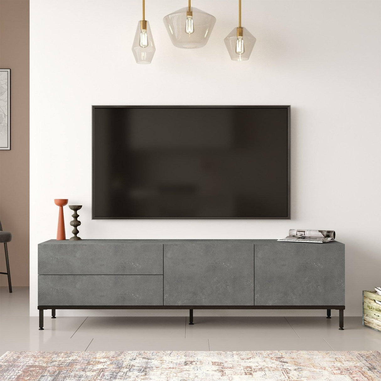 Set Mobila Sufragerie Oslo, Gri, 2 piese, Comoda Tv - Masuta de Cafea, 170.3x35.5x46.35 cm