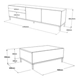 Set Mobila Sufragerie Oslo, Gri, 2 piese, Comoda Tv - Masuta de Cafea, 170.3x35.5x46.35 cm