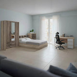 Set mobilier complet pentru studenti Intermission, lemn si metal, 5 piese cu scaun ergonomic, pat 90x200 cm + birou 120x60 cm + dulap 80x180 cm + noptiera 40x50 cm