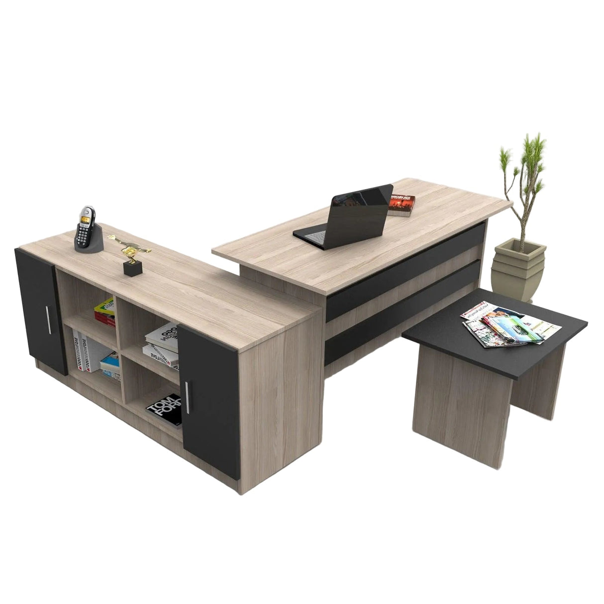 Set mobilier de birou Linta Max, 3 piese, Birou - Masuta - Consola, 140x60x74 cm - Stejar