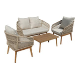 Set mobilier de exterior cu funcție de relaxare Macrena, lemn masiv de acacia și șnur, include perne, bej, 130x72x78 cm