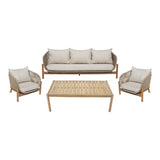 Set mobilier de exterior cu măsuță și canapele Verilan, lemn masiv de acacia și șnur, perne bej, variate, 214x77x70 cm