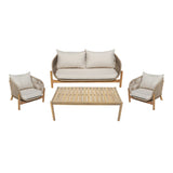 Set mobilier de exterior cu perne bej Lemanda, lemn masiv de salcâm și funie, generoase, 146x75x74 cm