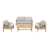 Set mobilier de exterior cu pernute, Malibu II, lemn de acacia cu sfoară, pentru relaxare în grădină, ajustabile, natural, 128x76x65 cm