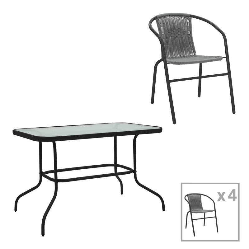 Set mobilier de sufragerie cu funcție extensibilă Valor-Obbi, Metal/Glas, Negru - Gri, 110x60x70 cm