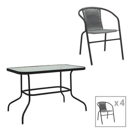 Set mobilier de sufragerie cu funcție extensibilă Valor-Obbi, Metal/Glas, Negru - Gri, 110x60x70 cm