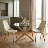 Set mobilier de sufragerie cu Scaune Azori Beige și Masă de Sticlă Antoro, Sticlă/Metal, 80x75 cm